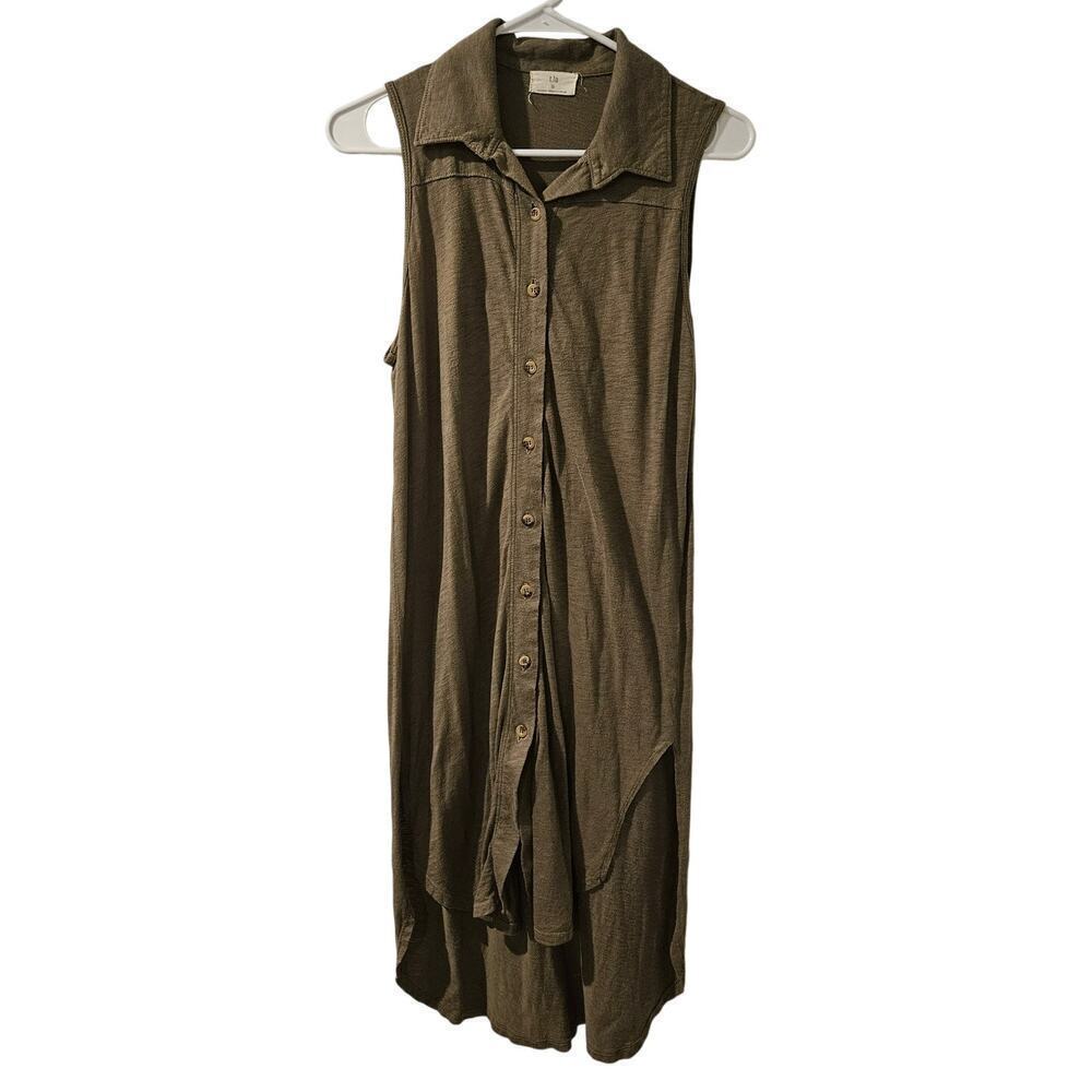 Anthropologie‎ T.la Moss Green Sleeveless Button Front Long Top sz Small